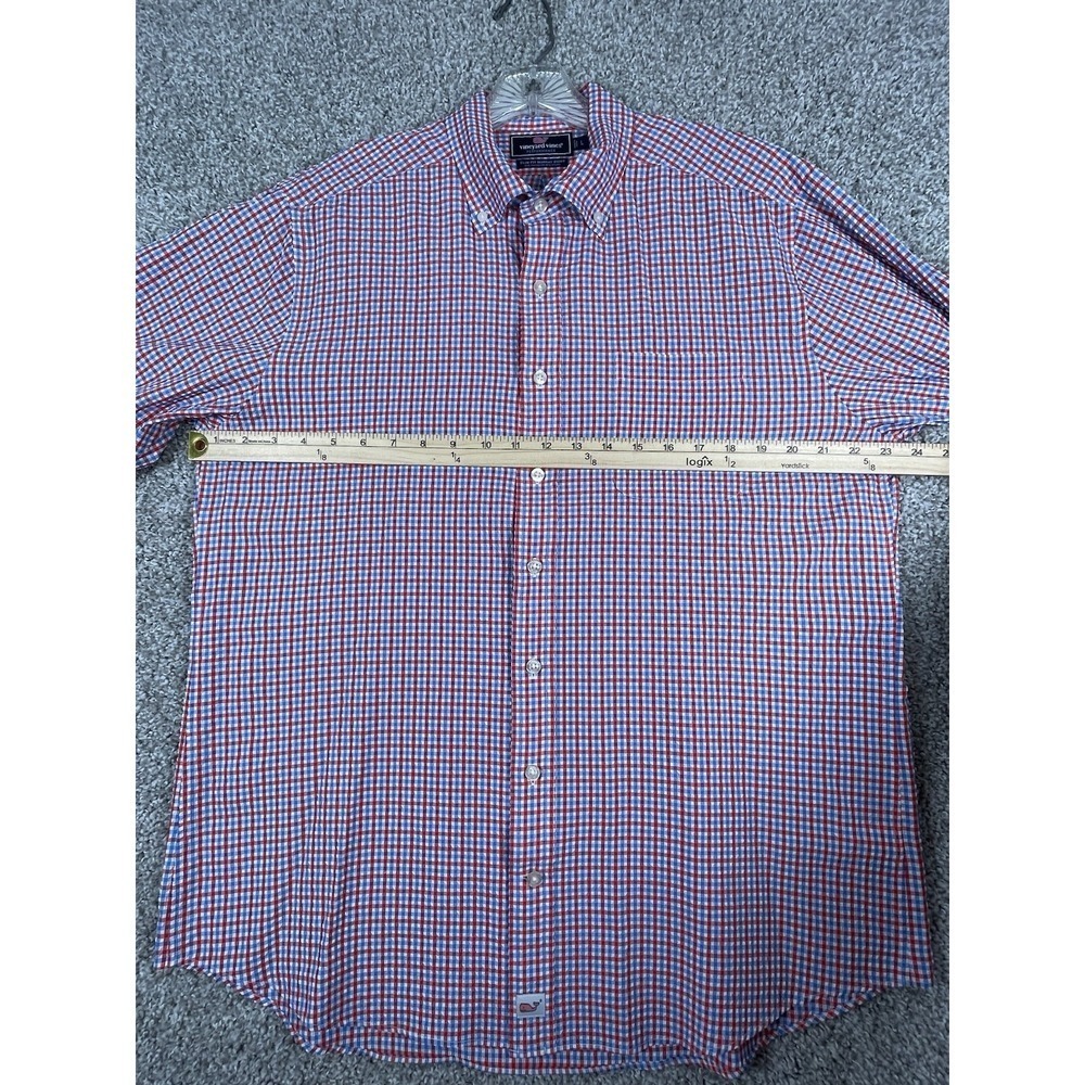 Vineyard Vines Shirt Mens Large Red Blue Performance Seersucker Slim Fit Murray - Picture 4 of 8